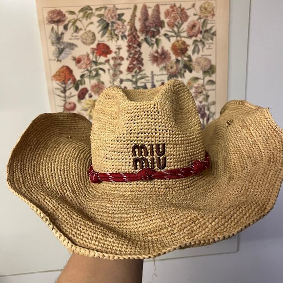 Miu Miu Natural Straw Hat with Red Rope Trim Miu Miu Straw Hat | TikTok main image 4